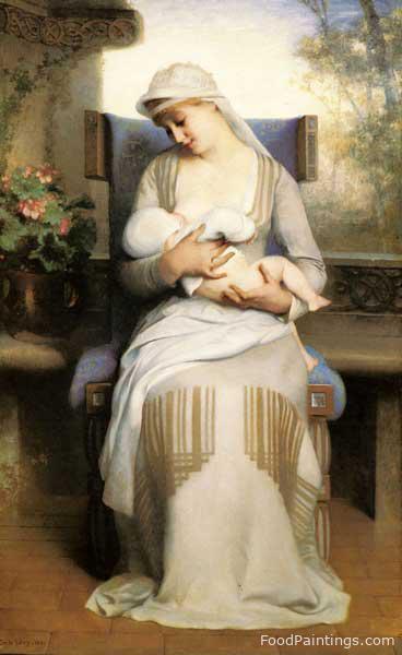 Young Mother Feeding Her Baby - Levy Emile - 1881