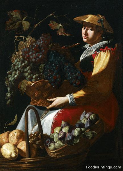 A Lady Selling Fruit, including Figs, Lemons and Grapes - Giacomo Legi - c. 1620-1640