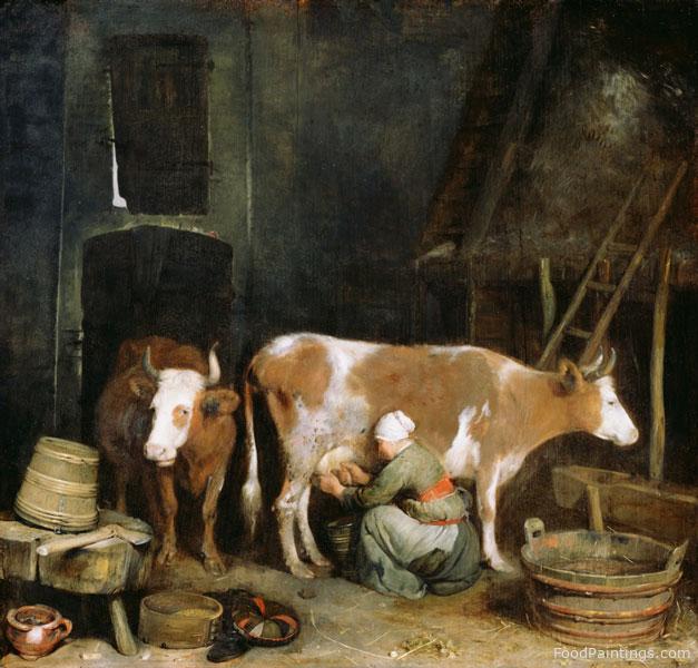 A Maid Milking a Cow in a Barn - Gerard ter Borch - c. 1652-1654
