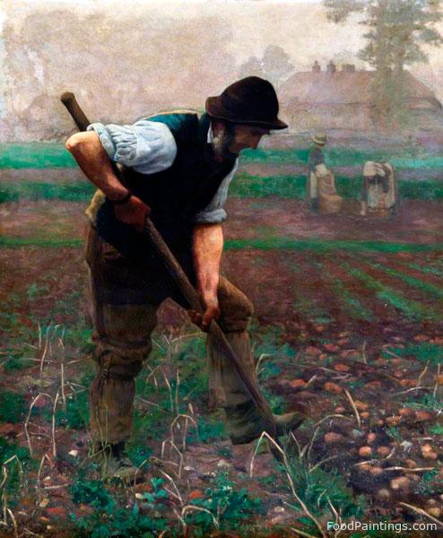 A Man Digging Potatoes - Thomas Frederick Mason Sheard - 1890