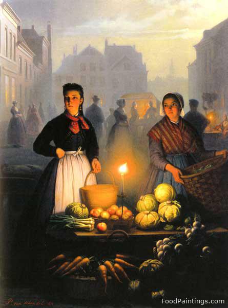 A Market Stall by Moonlight - Petrus van Schendel - 1870