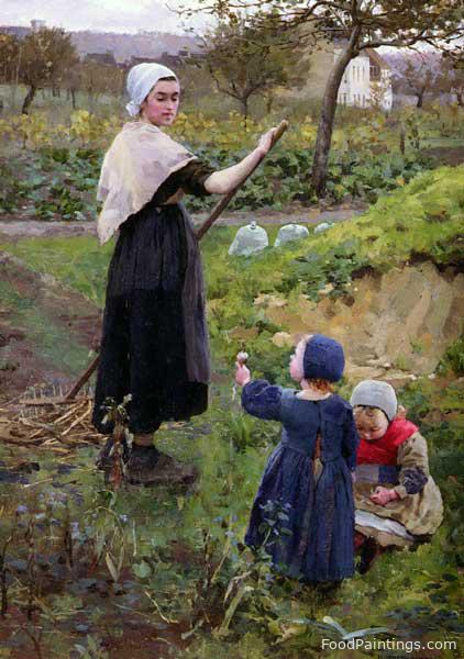 A Mother with Her Daughters in the Kitchen Garden - Jameson Middleton