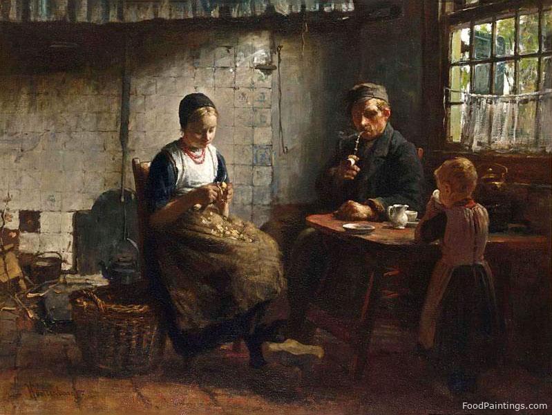 A Peasant Family in a Kitchen Interior - Hendrik Valkenburg