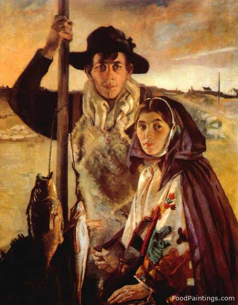 Aran Fisherman and His Wife - Sean Keating - 1914