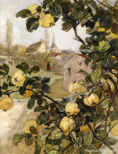Branch of a Quince Tree with View of a Small Village in Luxembourg - Rudolf Ribarz