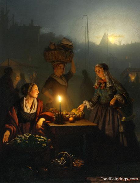 Buying Fruit and Vegetables at the Night Market - Petrus van Schendel - 1863