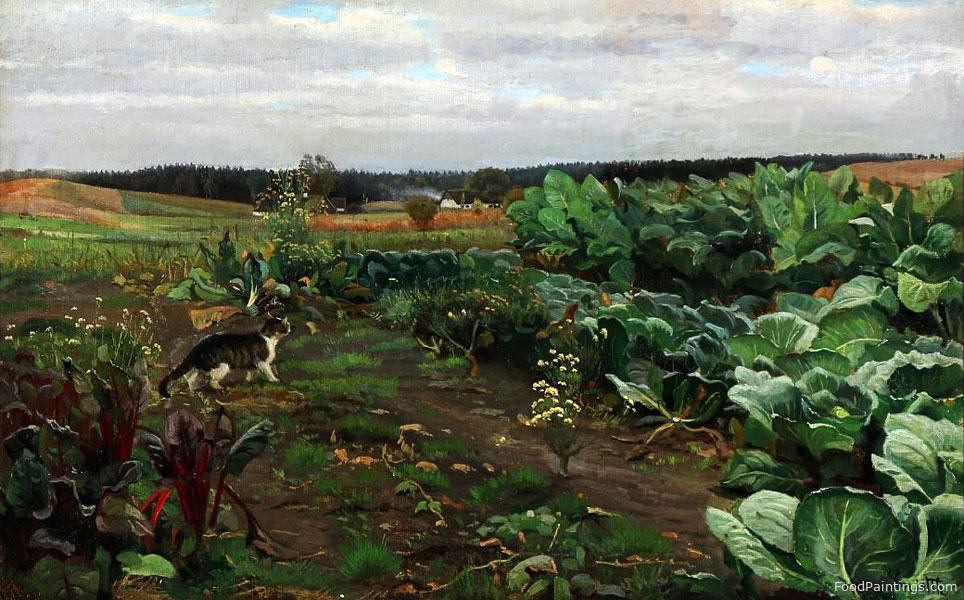 Cabbage Field with a Curious Cat - Hans Smidth