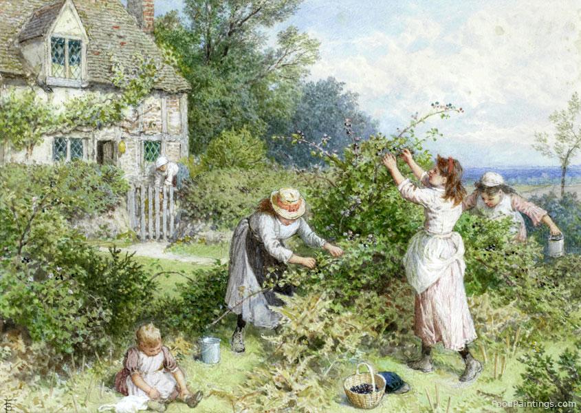 Children Gathering Blackberries - Myles Birket Foster