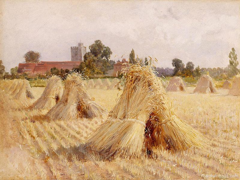 Corn Stooks by Bray Church - Heywood Hardy - 1872