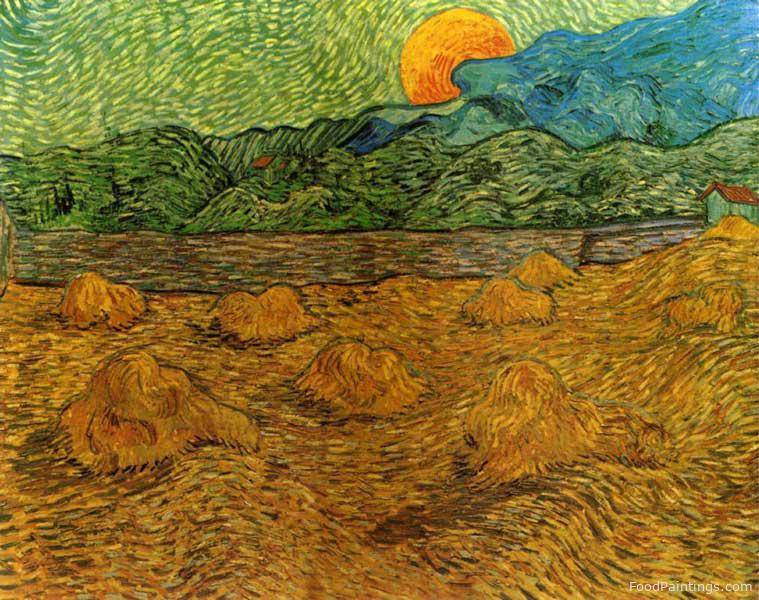 Evening Landscape with Rising Moon - Vincent van Gogh - 1889