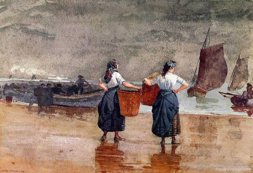 Fishergirls on the Beach, Tynemouth - Winslow Homer - 1881