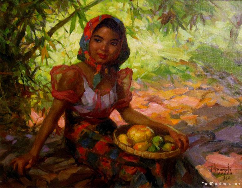 Fruit Gatherer - Fernando Amorsolo - 1950