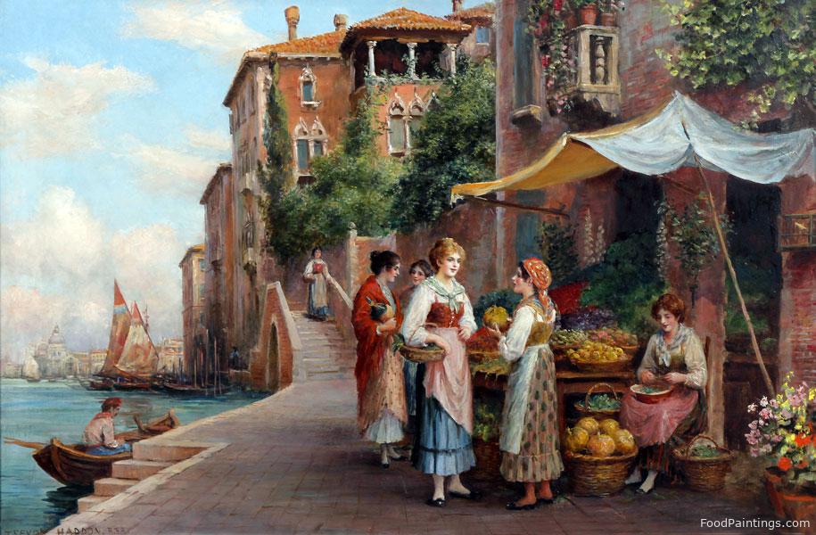 Fruit and Flower Sellers on a Venetian Canalside - Arthur Trevor Haddon