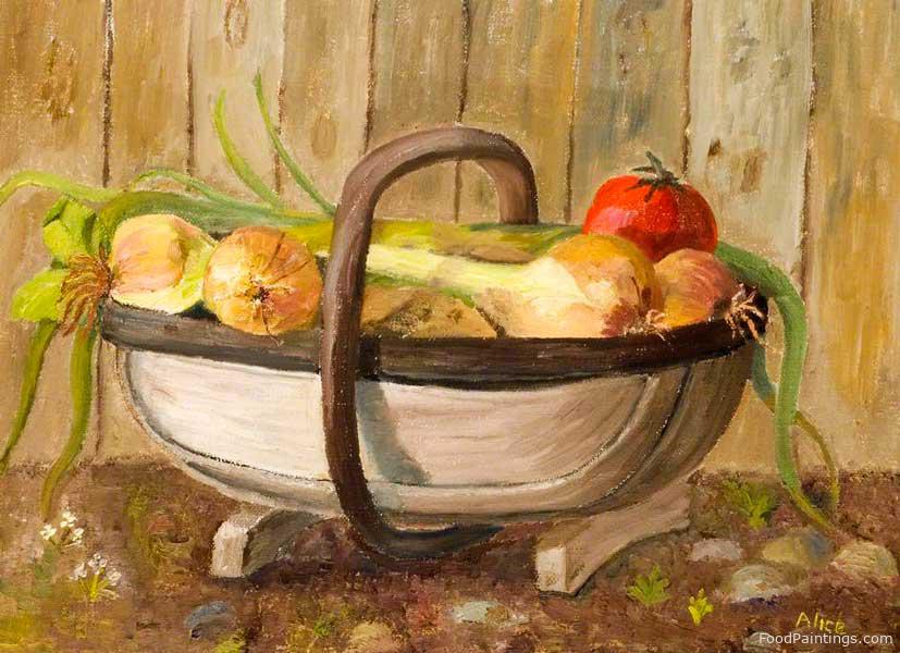 Garden Trug with Onions - Alice Stainton