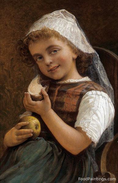 Girl with a Slice of Bread and an Apple - Jan Pomian Kruszyński - 1893