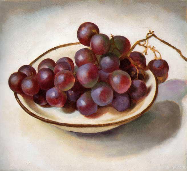 Grapes on White Dish, Dark Rim - Georgia O'Keeffe - 1920