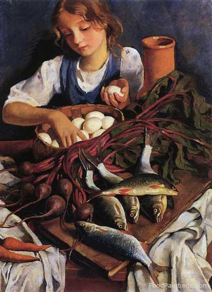 In the Kitchen - Zinaida Serebriakova - 1923