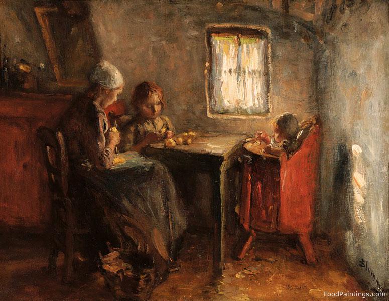 Interior with Young Peasant Woman and Her Children - Bernardus Blommers