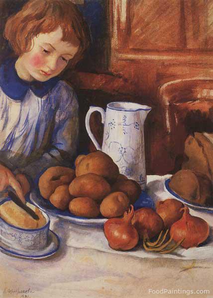 Katya at the Kitchen Table - Zinaida Serebriakova - 1923