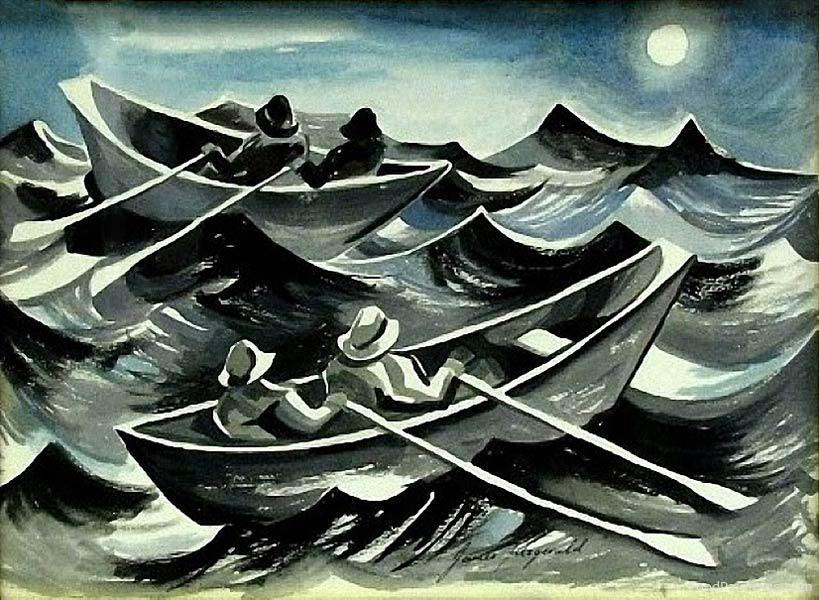 Monhegan Fishermen in Moonlight - James Fitzgerald