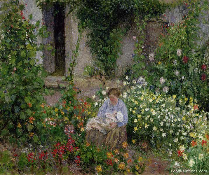 Mother and Child in the Flowers - Camille Pissarro - 1879