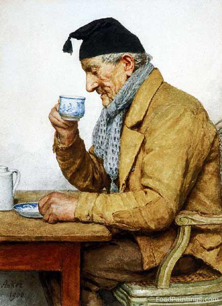 Old Man with Pointed Cap Drinking Coffee - Albert Anker - 1906