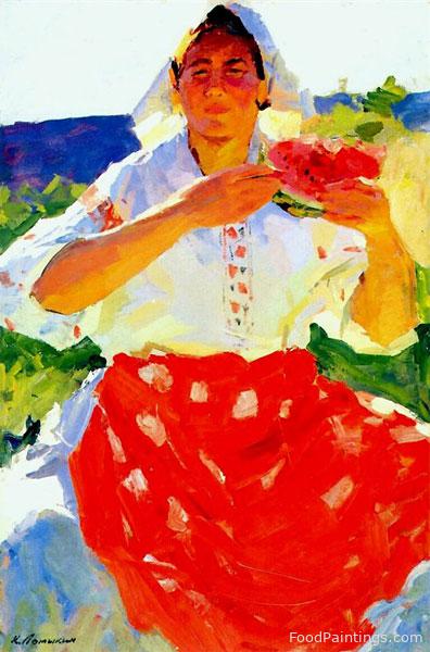Peasant Woman with Watermelon - Constantine Lomykin - 1950