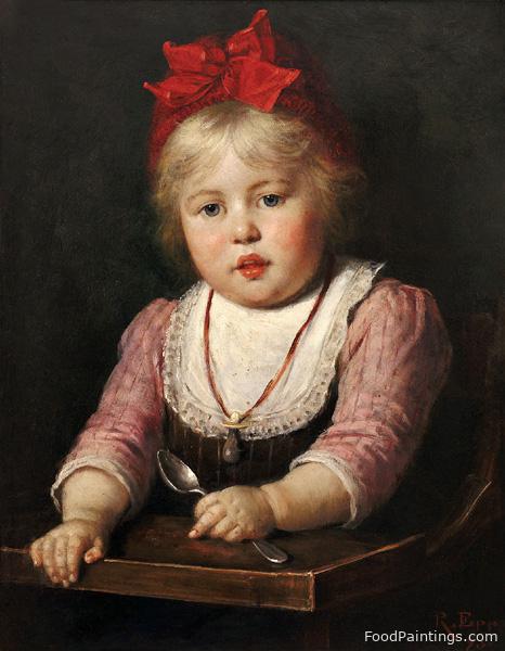 Portrait of a Chubby Little Girl in the Chair Waiting for the Food - Rudolf Epp - 1893