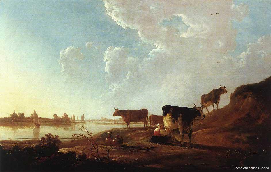 River Scene with Milking Woman - Aelbert Cuyp - 1646