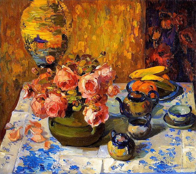 Roses on the Tea Table - Franz Bischoff