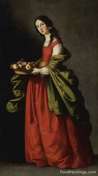 Saint Dorothy, Full-Length, Holding a Basket of Apples and Roses - Francisco de Zurbaran