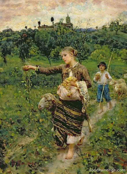 Shepherdess Carrying a Bunch of Grapes - Francesco Paolo Michetti