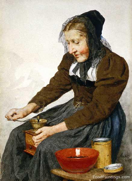 Sitting Woman with Coffee Grinder - Albert Anker - 1902