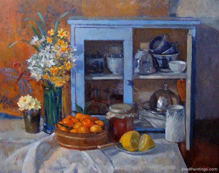Still Life with Blue Cupboard - Pamela Kay