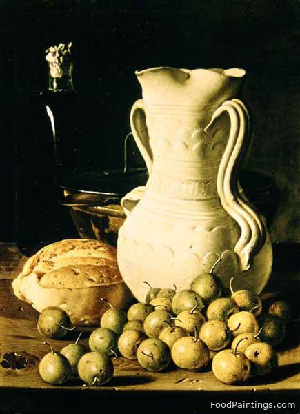 Still Life with Bread, Greengages and Pitcher - Luis Melendez
