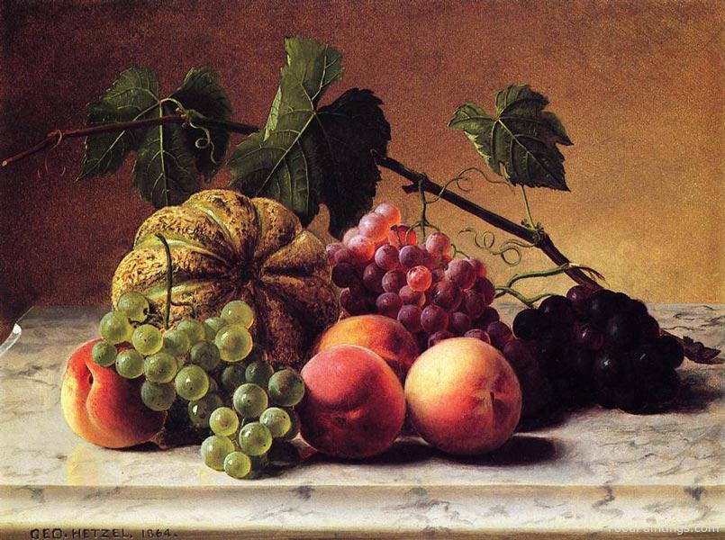 Still Life with Cantaloupe, Grapes and Peaches - George Hetzel - 1864