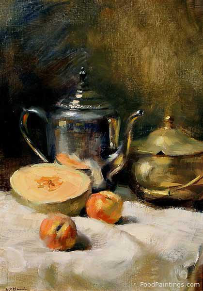 Still Life with Cantaloupe and Peaches - Gregory Frank Harris