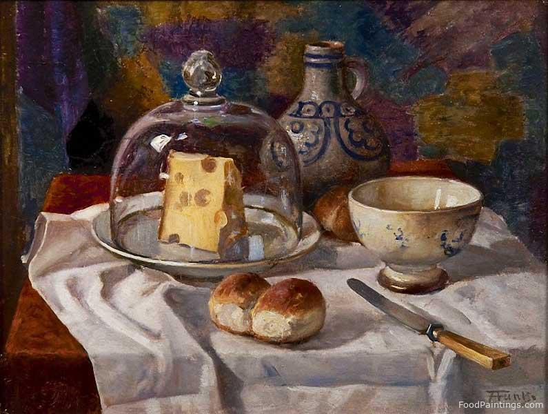 Still Life with Cheese Cover, Bowl and Rolls - Anton Funke