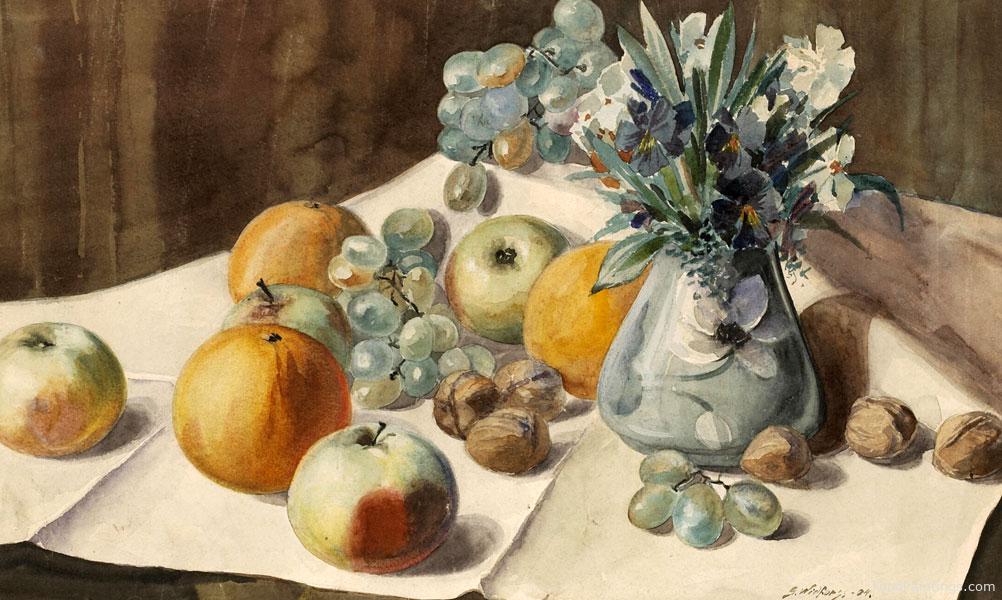 Still Life with Flowers, Fruit and Nuts - Gunnar Widforss - 1904