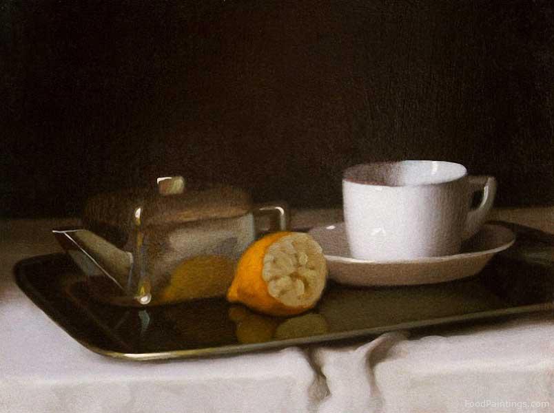 Still Life with Lemon and Tea Set - Janos Pentelei Molnar