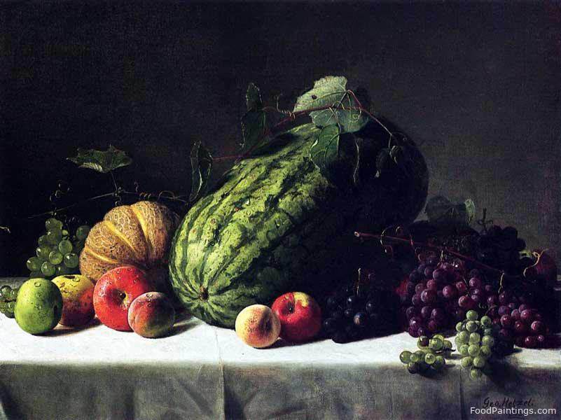 Still Life with Watermelon, Cantaloupe and Grapes - George Hetzel - 1873