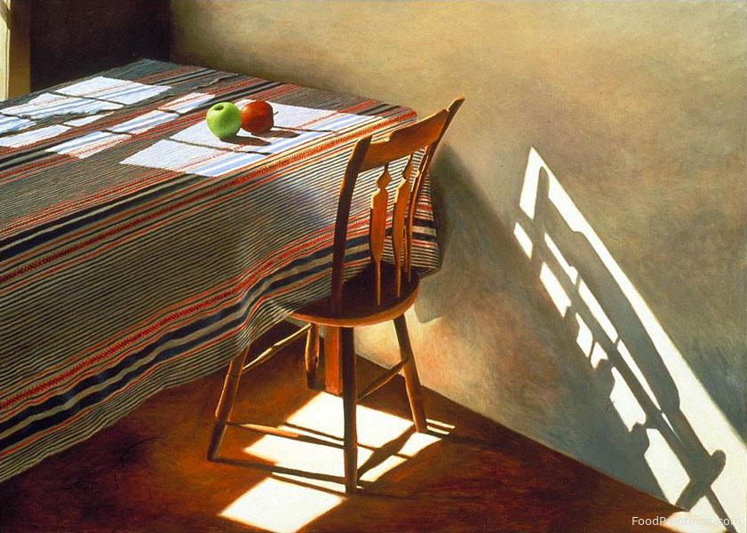 Striped Tablecloth with Two Apples - Leigh Palmer - 1983