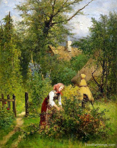 Summer Landscape with a Girl Collecting Berries - Severin Nilson
