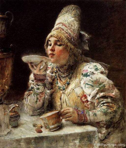 Tea Drinking - Konstantin Makovsky - 1914