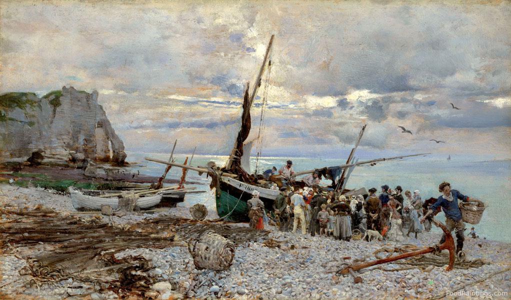The Return of the Fishing Boats, Etretat - Giovanni Boldini - 1879