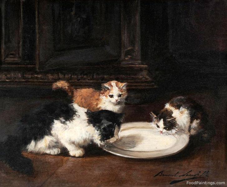 Three Kittens Drinking Milk - Bernard Neuville
