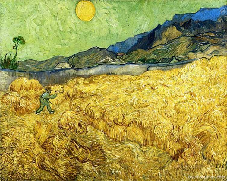 Wheat Field with Reaper and Sun - Vincent van Gogh - 1889