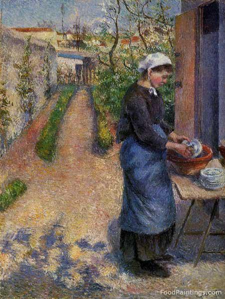 Young Woman Washing Plates - Camille Pissarro - 1882