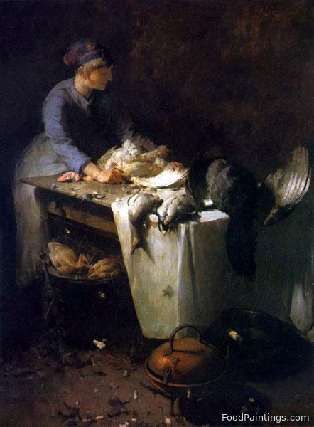 A Young Girl Preparing Poultry - Emil Carlsen - 1885