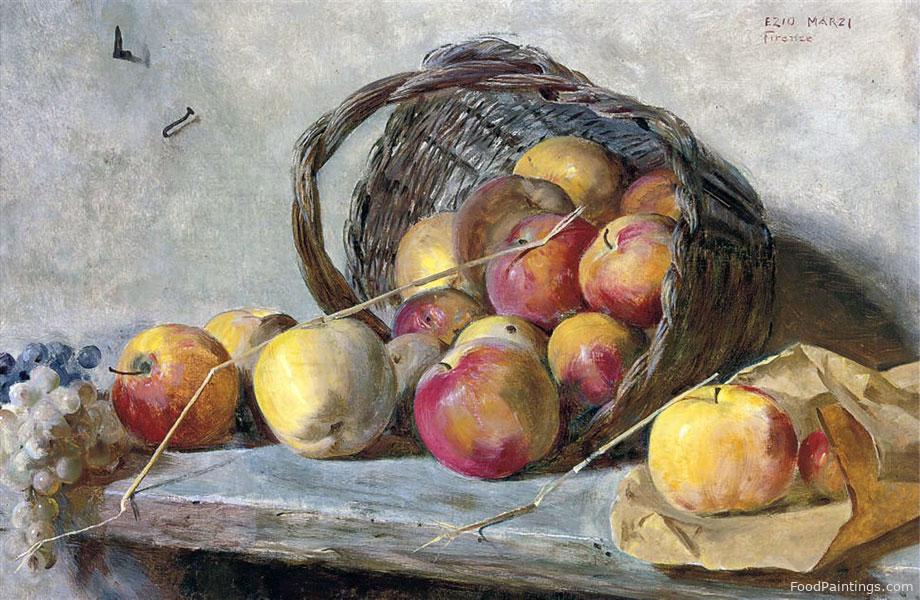 Apples and Grapes on a Ledge - Ezio Marzi